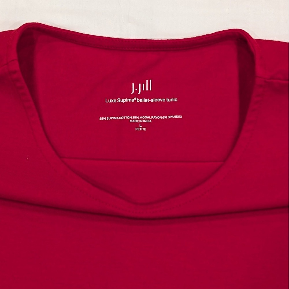 J.Jill Luxe Supima Ballet-Sleeve Tunic Size LP Cotton Blend Red Relaxed Capsule - Picture 3 of 9